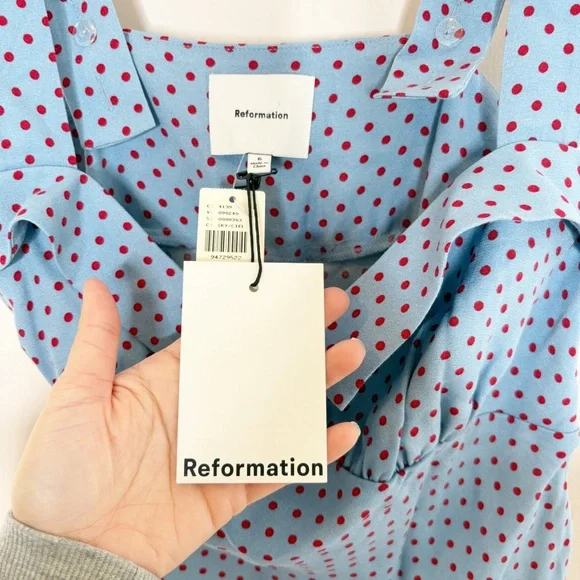 Reformation Tancy Polka Dot Midi Dress Blue Size 6 - Picture 7 of 7